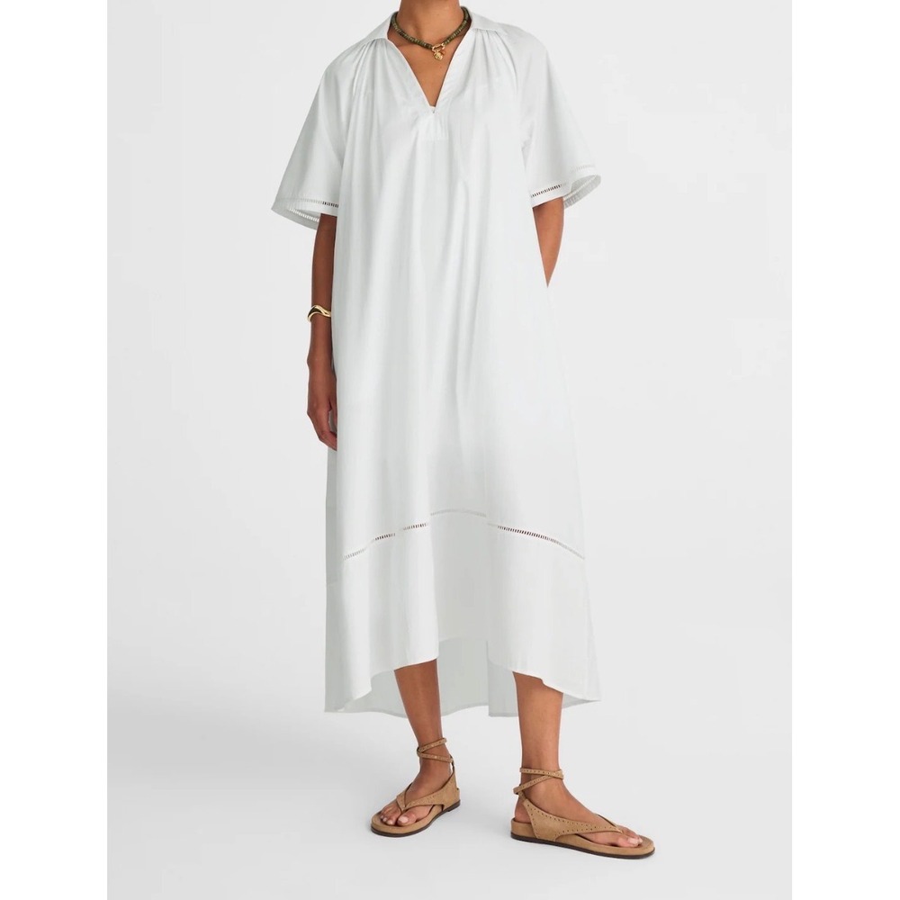 Madewell White Poplin Splitneck Midi Shirtdress NV435 Short Sleeve Size S NEW
